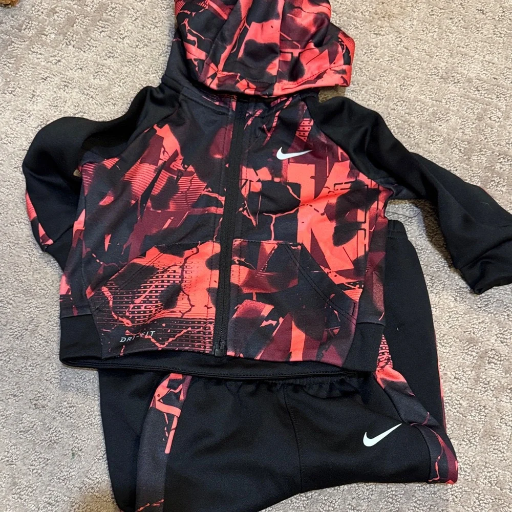 Nike Black and Red Kids Hooded Tracksuit Set - Picture 2 of 5